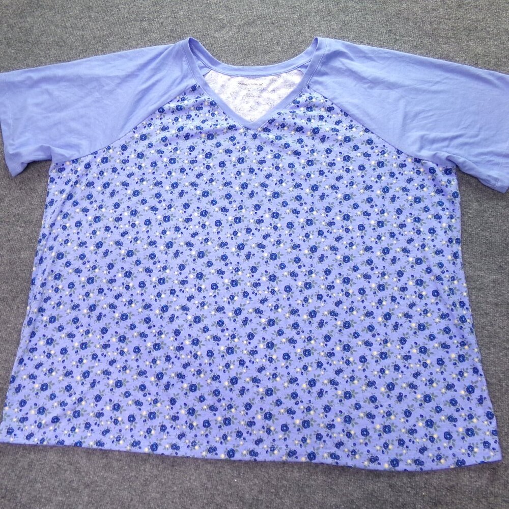 Woman Within Womens Shirt 3X (30-32) Blue Floral Relaxed Fit Comfy Casual Top